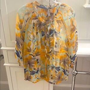 DownEast Floral Sheer Blouse - Yellow and Blue